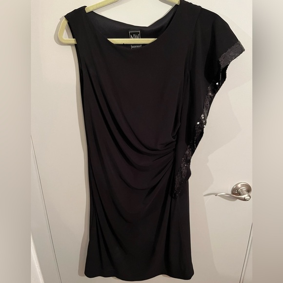 Black Draped Dress with Sequin Detail - Picture 1 of 11